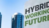 Sign with 'Hybrid Working Future' printed on it