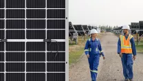 Solar panels and colleagues walking