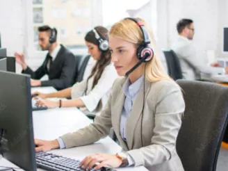 Woman-at desk-in office-call centre