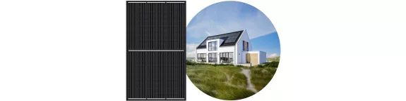 New black solar panel next to an image of the panel on a building