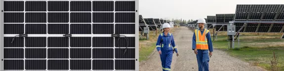 Solar panels and colleagues walking