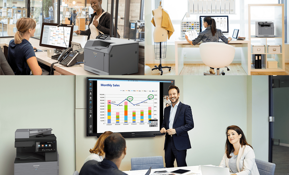 Sharp A4 and A3 printers and photocopiers in office environments