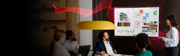 Group of people having a meeting with a Sharp Display